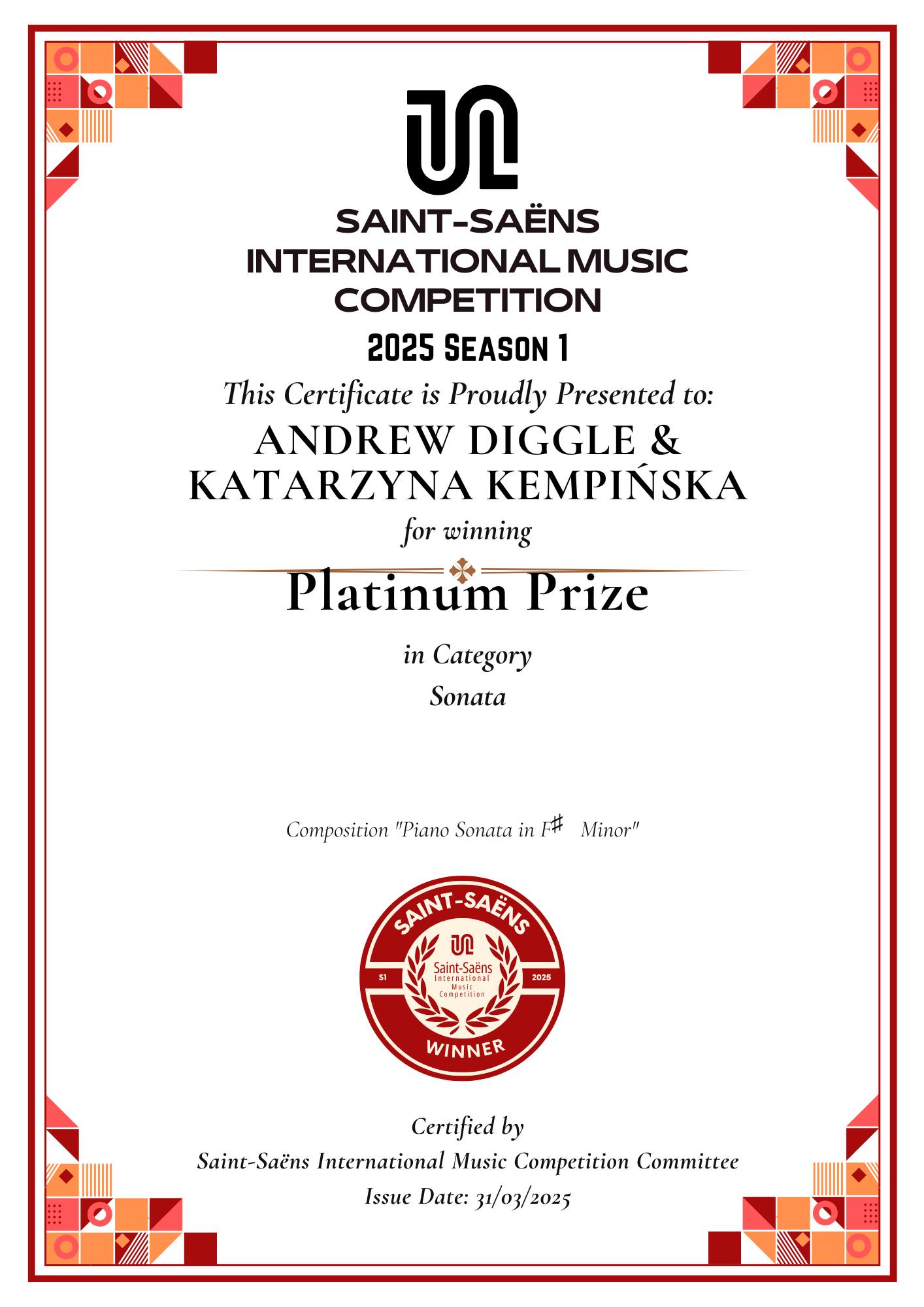 Platinum Prize – Piano Sonata