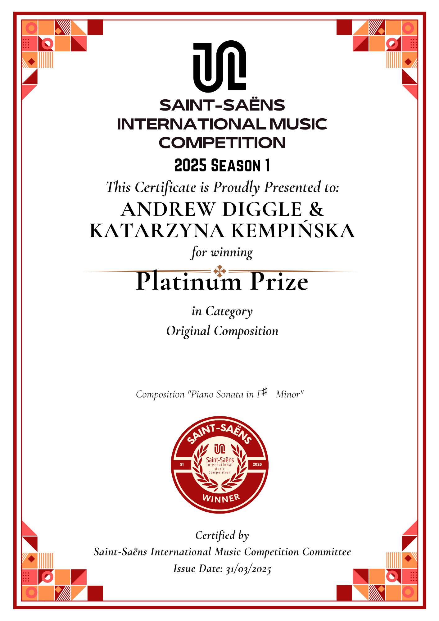 Platinum Prize – Composition Award
